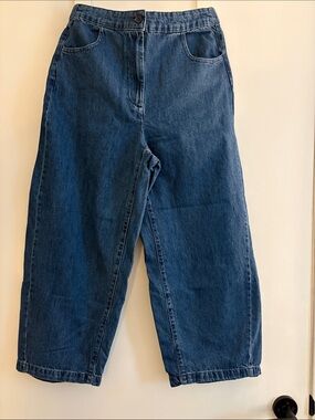 Zara Dark Blue Cropped Wide Leg Jeans (sz M)